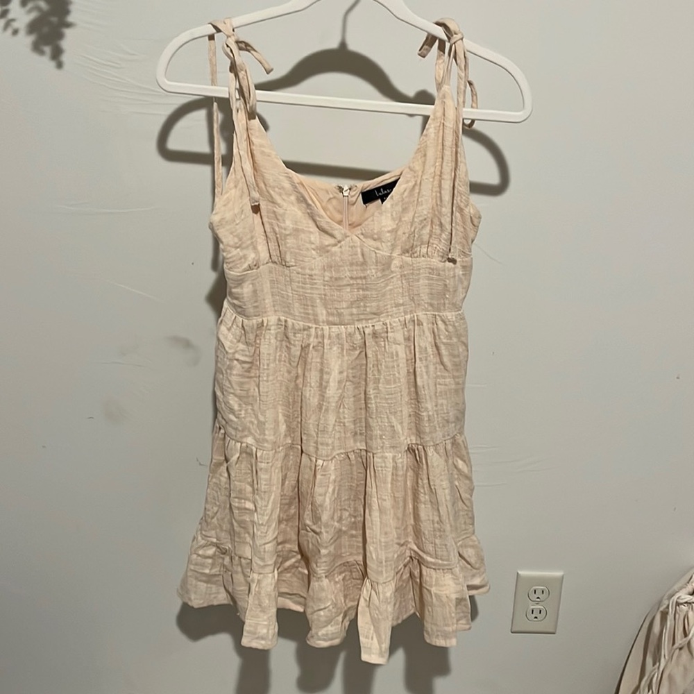 Shore of Yourself Cream Tie-Strap Tiered Mini Dress